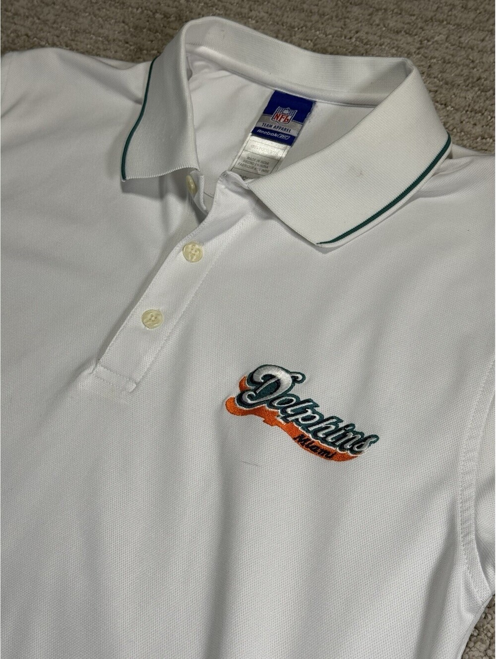 Miami Dolphins Polo Shirt Mens Small White NFL Football Reebok